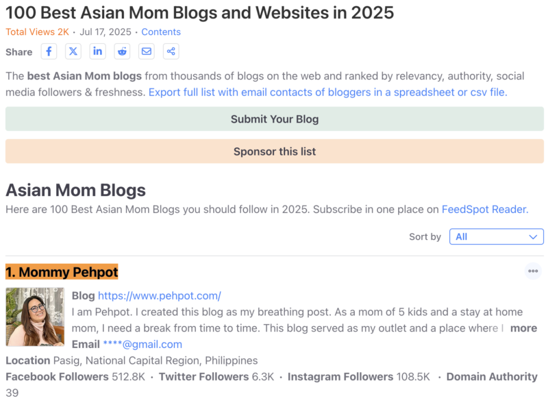 Top 1 Asian Mom Blog: Mommy Pehpot